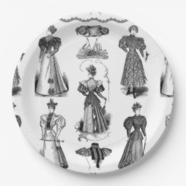 Stilvolle Vintage Ladys Black and White Party Plat Pappteller