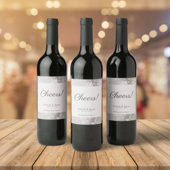 Stilvolle Vintage Pewter-Hochzeit Weinetikett (Von Creator hochgeladen)