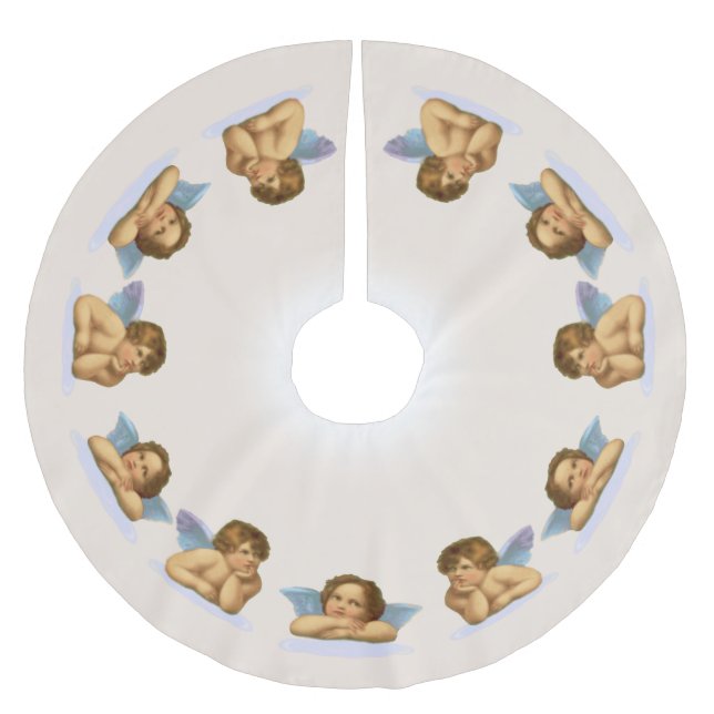 Stilvolle Vintage Raphael Cherubs auf Elfenbein Polyester Weihnachtsbaumdecke (Vorderseite)