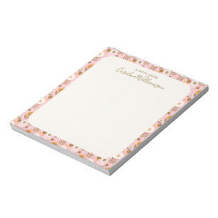 Stilvolle vintage rosa Blumenrand-Monogramm Notizblock