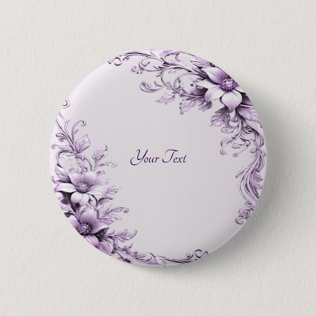 Stilvolle violette Blumen-Taste Button (Vorderseite)