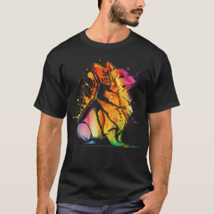 Stilvolle Wasserfarbe-Tintenspritzer-Corgi-Kunst T-Shirt