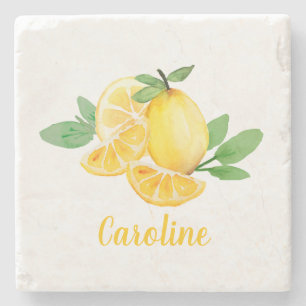 Stilvolle Wasserfarbe Zitronenfrucht Personalisier Steinuntersetzer