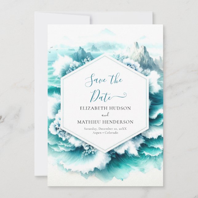 Stilvolle Wasserfarbenhochzeit Save The Date (Vorderseite)