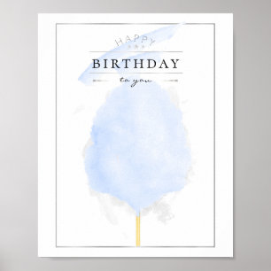 Stilvolle Watercolor Blue Cotton Candy Birthday Poster
