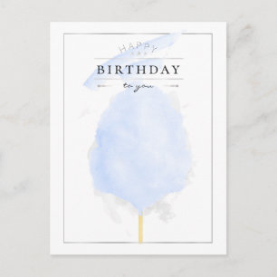 Stilvolle Watercolor Blue Cotton Candy Birthday Postkarte