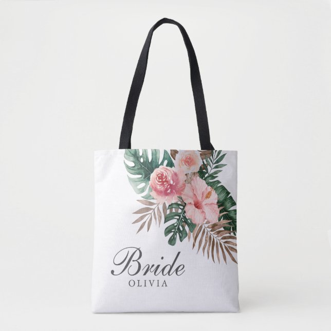 Stilvolle Watercolor Boho Tropical Bride Tote Bag (Vorderseite)