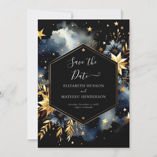 Stilvolle Watercolor Celestial Wedding Save The Date (Vorderseite)