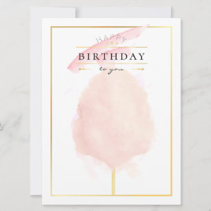 Stilvolle Watercolor Cotton Candy Birthday Postcar Karte