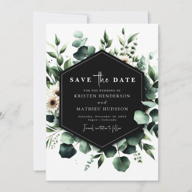 Stilvolle Watercolor Eucalyptus Digital Wedding Save The Date (Vorderseite)