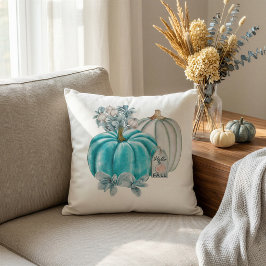Stilvolle Watercolor Fall Pumpkins Blue Pink Herbs Kissen