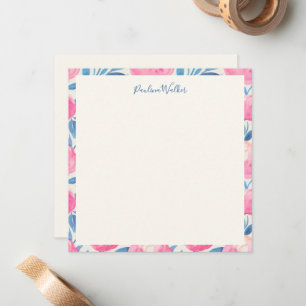 Stilvolle Watercolor Floral Blue Pink Personalisie Mitteilungskarte