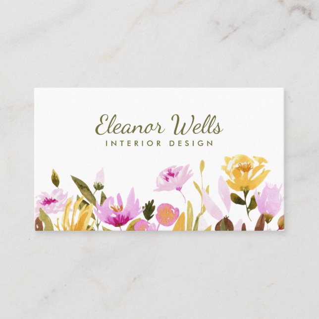 Stilvolle Watercolor Floral Personalisiert  Visitenkarte (Vorderseite)