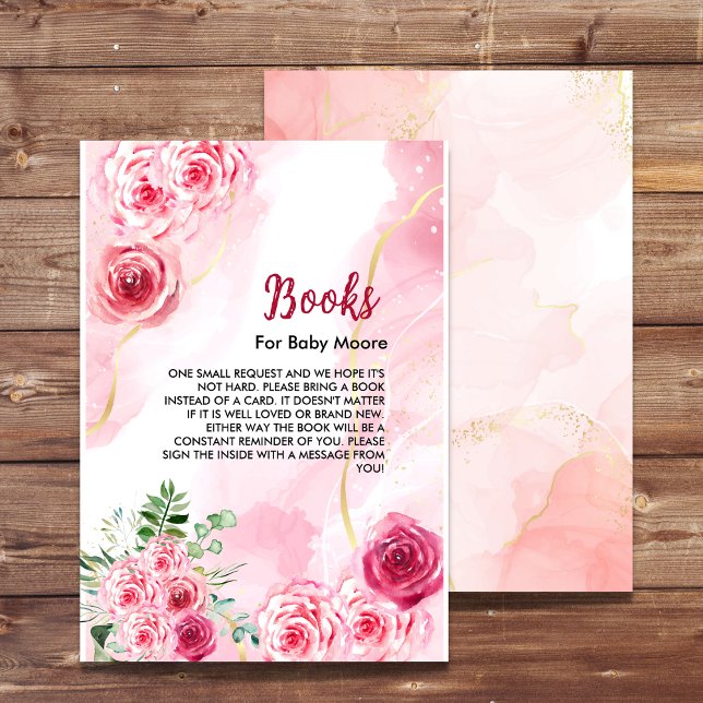 Stilvolle Watercolor Rosa Rosenbücher für Baby-Spr Begleitkarte (Von Creator hochgeladen)