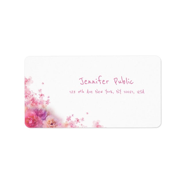 Stilvolle Watercolor-Rose Moderne Handschrift mit  Adressaufkleber (Vorne)