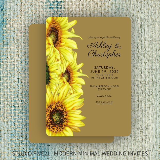 Stilvolle Watercolor Sonnenblume Gold Hochzeit Einladung (Von Creator hochgeladen)
