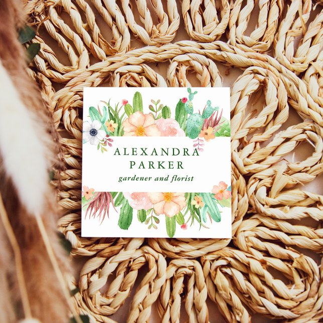 Stilvolle Watercolor Sukkulente Blume Quadratische Visitenkarte (Von Creator hochgeladen)