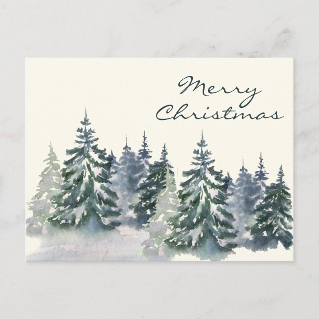 Stilvolle Watercolor Weihnachtsbaumwald Grün Postkarte (Vorderseite)
