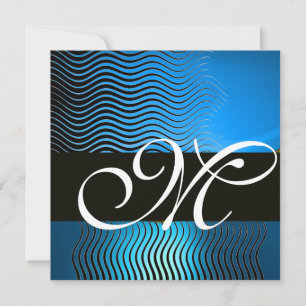 STILVOLLE WAVES-MONOGRAMM, blauer Saphir Einladung