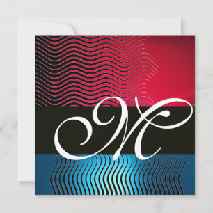 STILVOLLE WAVES-MONOGRAMM,Blauer Saphir,Roter Burg Einladung