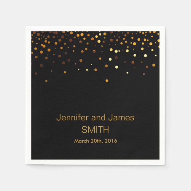 Stilvolle Wedding Table Mini Konfetti Gold Schwarz Serviette (Vorderseite)