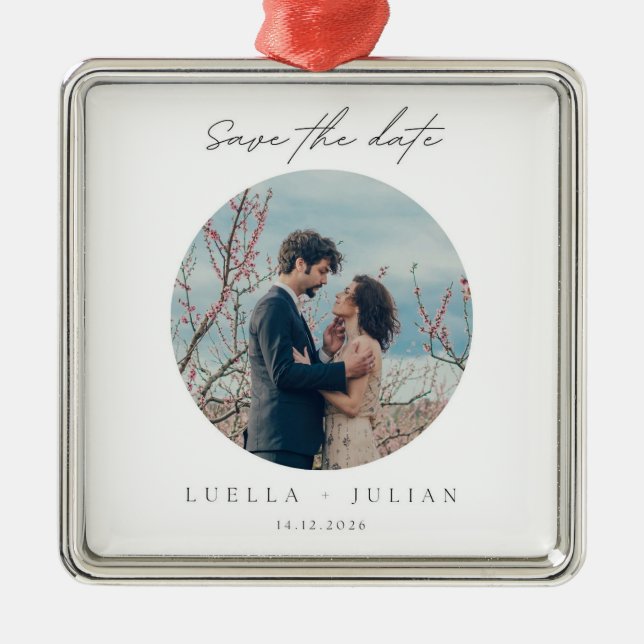 Stilvolle Weihnachten | Minimaler Fun Couple Foto  Ornament Aus Metall (Vorne)