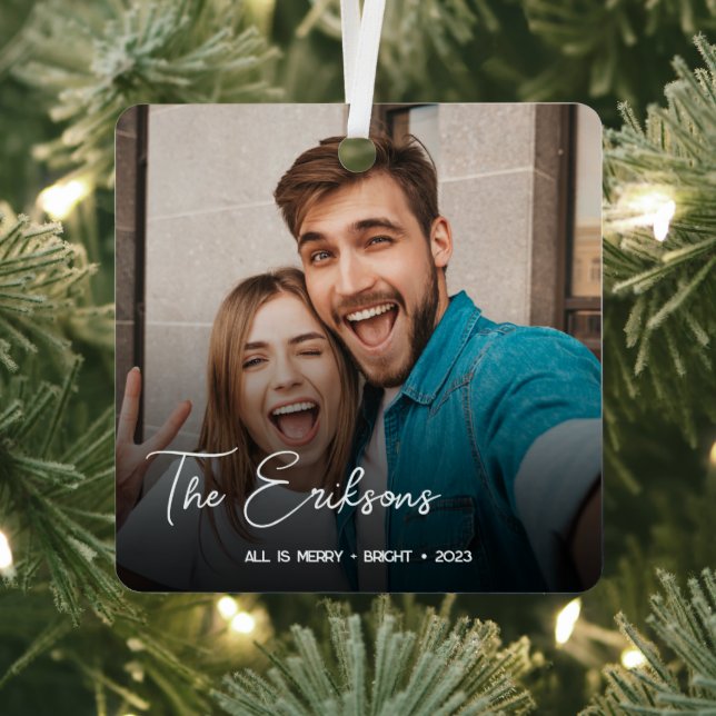Stilvolle Weihnachten | Minimaler Fun Couple Foto  Ornament Aus Metall (InSitu)