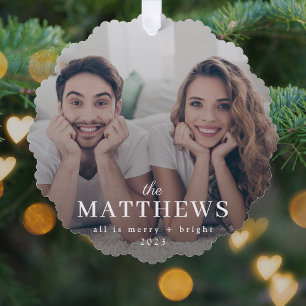 Stilvolle Weihnachten   Minimaler Fun Couple Foto Ornament Karte