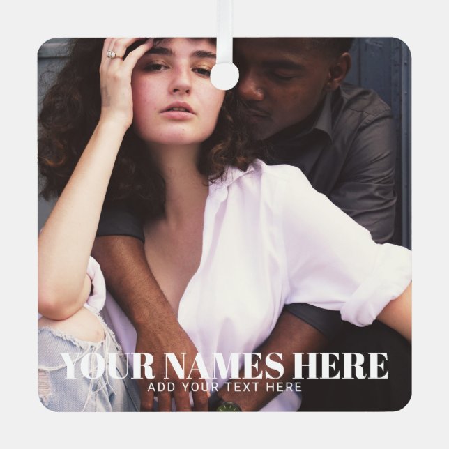 Stilvolle Weihnachten | Minimales Couple Foto Ornament Aus Metall (Vorderseite)