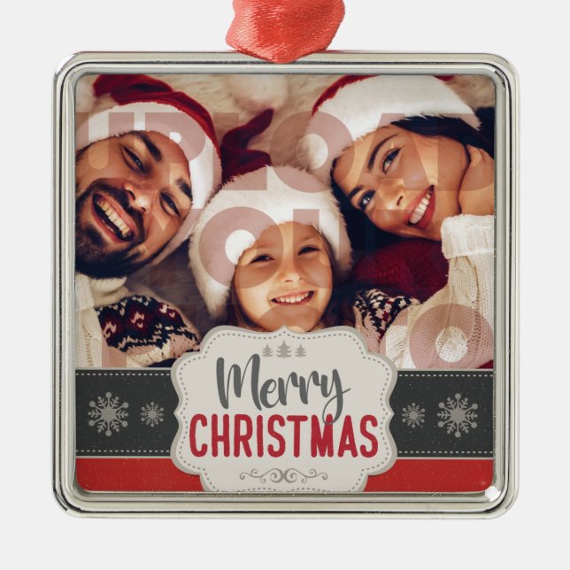 Stilvolle Weihnachten | Minimales Fun Family Foto Ornament Aus Metall (Vorne)