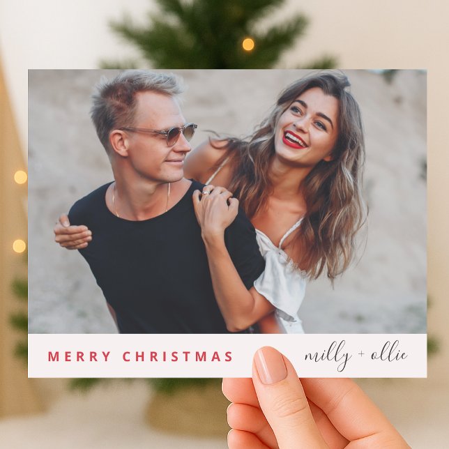 Stilvolle Weihnachten | Modernes, trendy Couple Fo (A contemporary Christmas photo postcard design perfect for sharing holiday joy in minimal style)