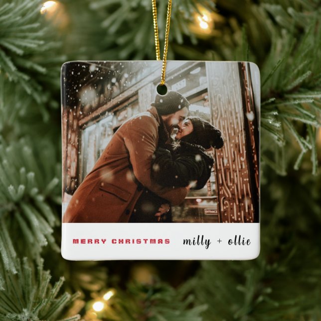Stilvolle Weihnachten | Modernes, trendy Couple Fo Keramikornament (Baum)