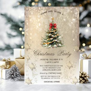 Stilvolle Weihnachten Pine Tree Snowflakes Gold Einladung