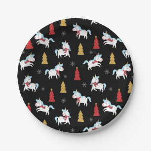 Stilvolle Weihnachten Unicorns Winter Schneeflocke Pappteller