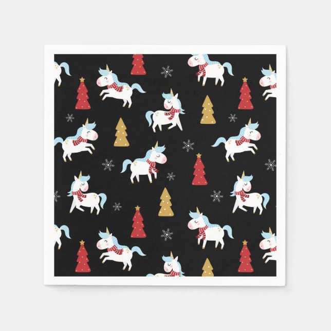 Stilvolle Weihnachten Unicorns Winter Schneeflocke Serviette (Vorderseite)