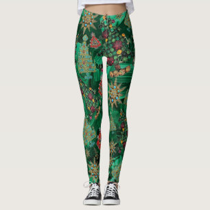 Stilvolle Weihnachtsbaum Jewel Bling Malachite Leggings