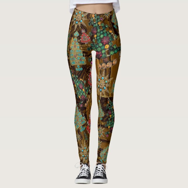 Stilvolle Weihnachtsbaum Jewel Bling Tiger Iron Leggings (Vorderseite)