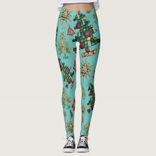 Stilvolle Weihnachtsbaum Jewel Pattern Leggings (Vorderseite)