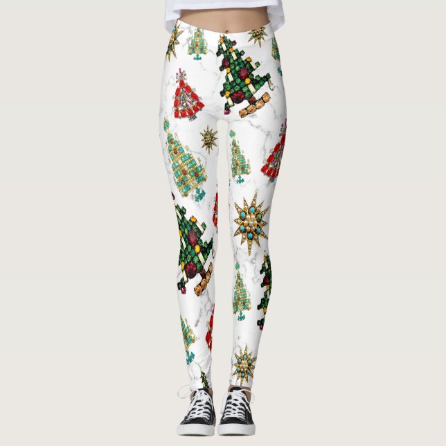 Stilvolle Weihnachtsbaum Jewel Pattern White Leggings (Vorderseite)