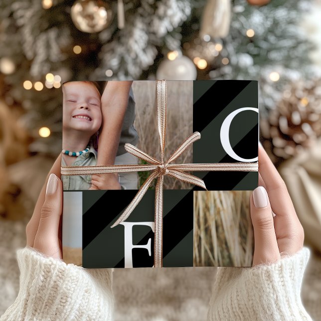 Stilvolle Weihnachtsstreifen Fotocollage Urlaub Geschenkpapier (Von Creator hochgeladen)