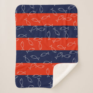 Stilvolle weiße Fischmuster Meer-Themen-Wurfdecke Sherpadecke