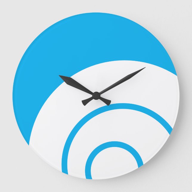 Stilvolle, weiße, konzentrische Streifen auf azurb Große Wanduhr (Vorderseite)