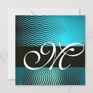 STILVOLLE WELLEN-MONOGRAMM, aqua blau türkis, saph Einladung