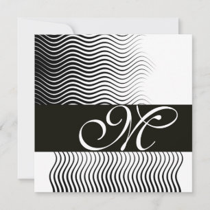 STILVOLLE WELLEN-MONOGRAMM, schwarz und weiß Einladung