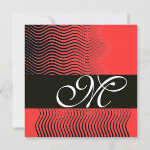 STILVOLLE WELLEN-MONOGRAMM, schwarz und weiß, rot Einladung