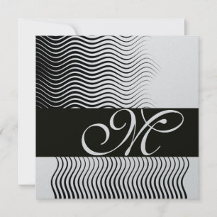 STILVOLLE WELLEN-MONOGRAMM, schwarz weiß, silber m Einladung