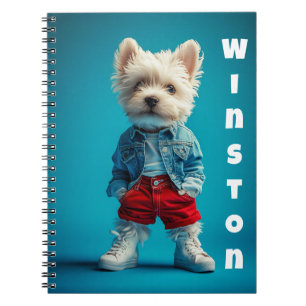 Stilvolle Westie Pup in Denim und Sneakers Notizblock