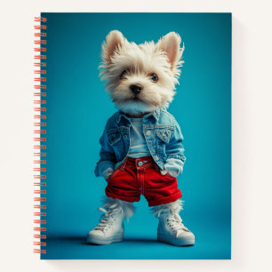 Stilvolle Westie Pup in Denim und Sneakers Notizbuch