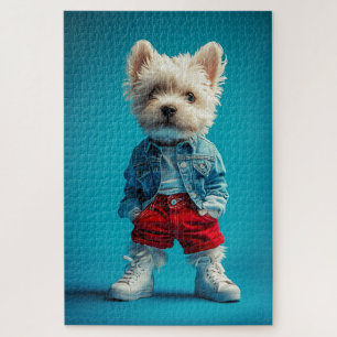 Stilvolle Westie Pup in Denim und Sneakers Puzzle