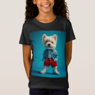 Stilvolle Westie Pup in Denim und Sneakers T-Shirt
